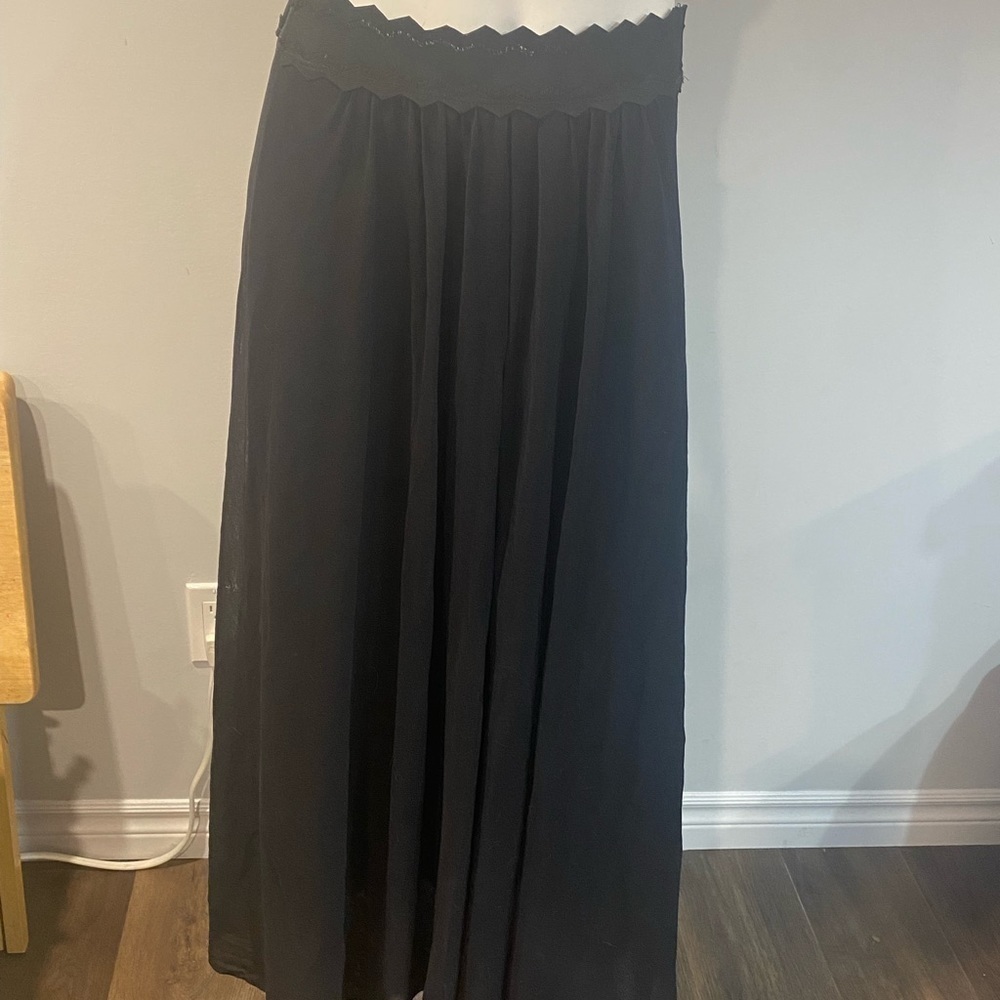 Fuzzi zig zag waist maxi skirt full length flowy layered black medium Italy